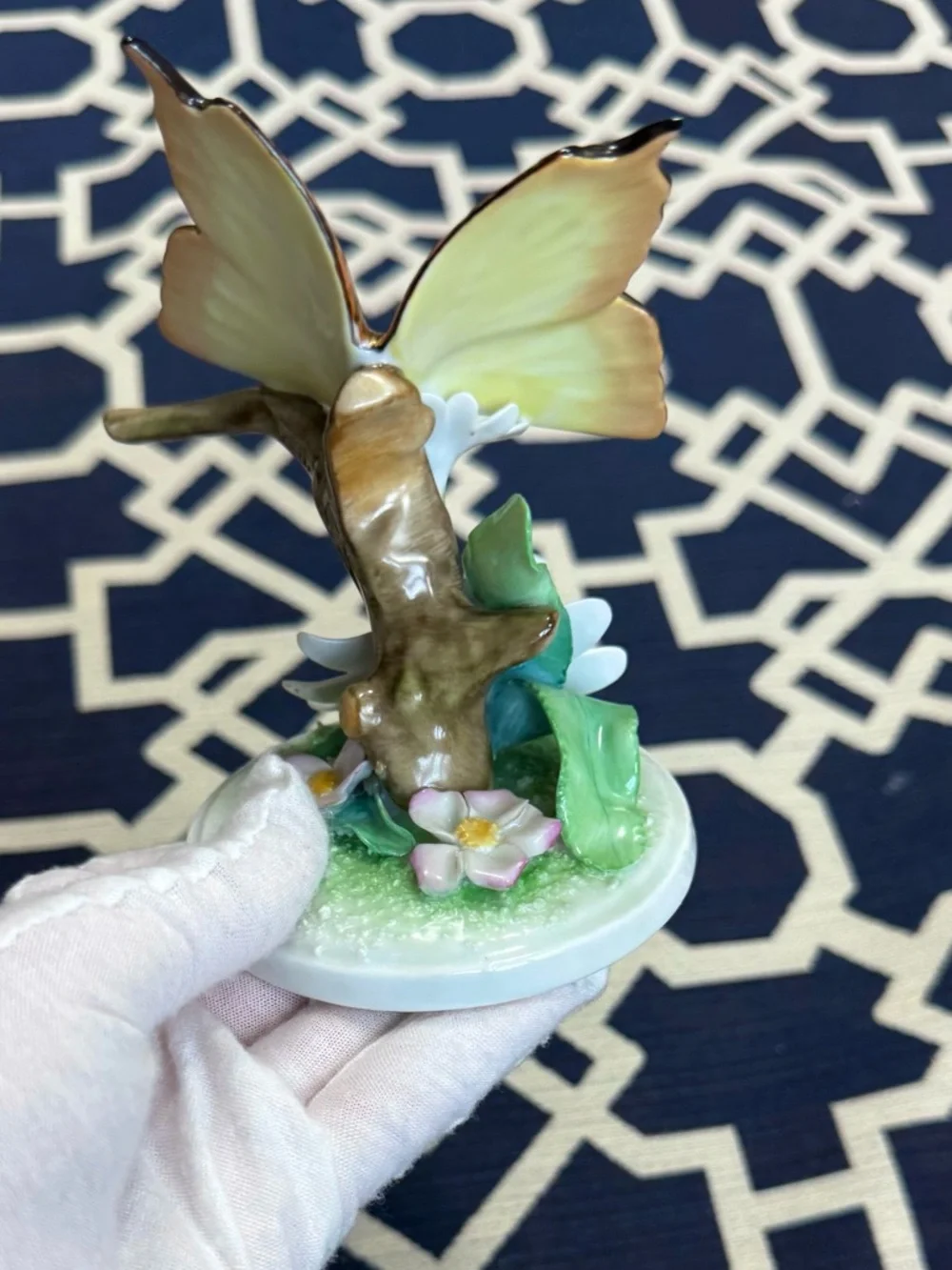 Herend Hungary Handpainted Porcelain Butterfly & Daisy Figurine Floral Vintage